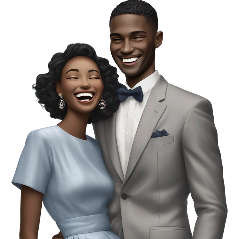 Hyper Realistic beautiful dior model laughing with a handsome male model  emoji