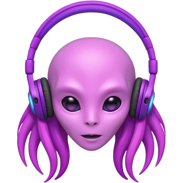 headphone wearing beautiful pink alien, purple long haired emoji