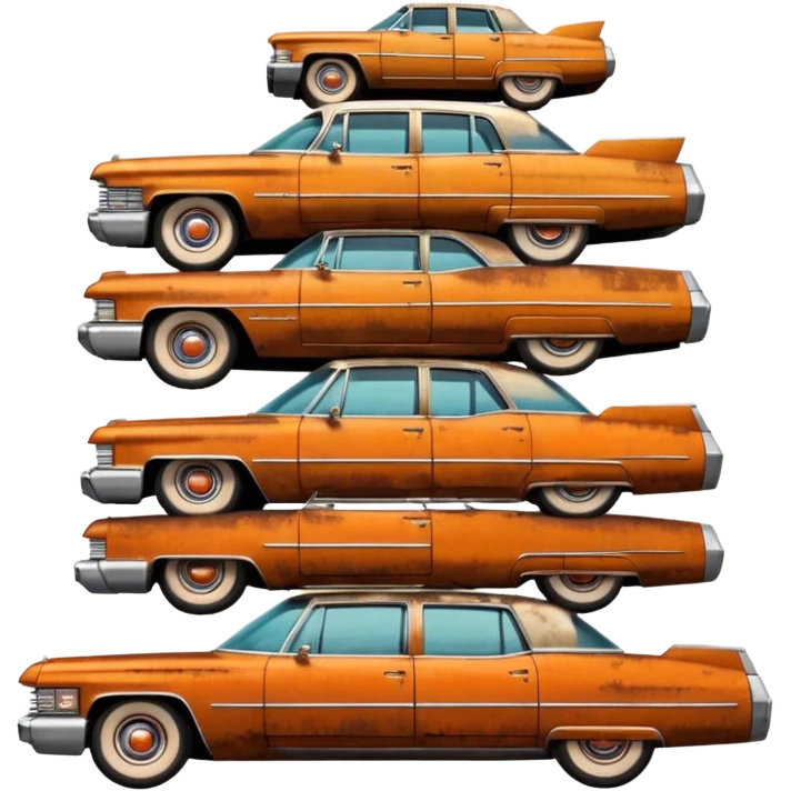 Cinematic realistic ultra HD - a pile of old vintage cadillac cars stacked in a pyramid emoji