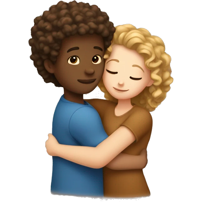 White Girl and curly hair brown boy hugging emoji