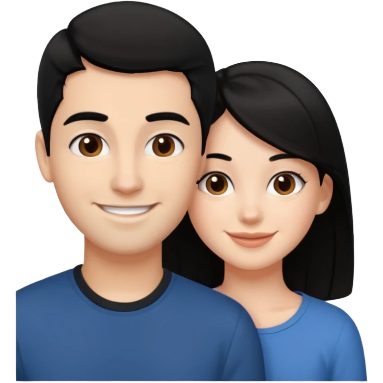 White girl with black hair, and brown boy with black hair, cheek to cheek smiles emoji