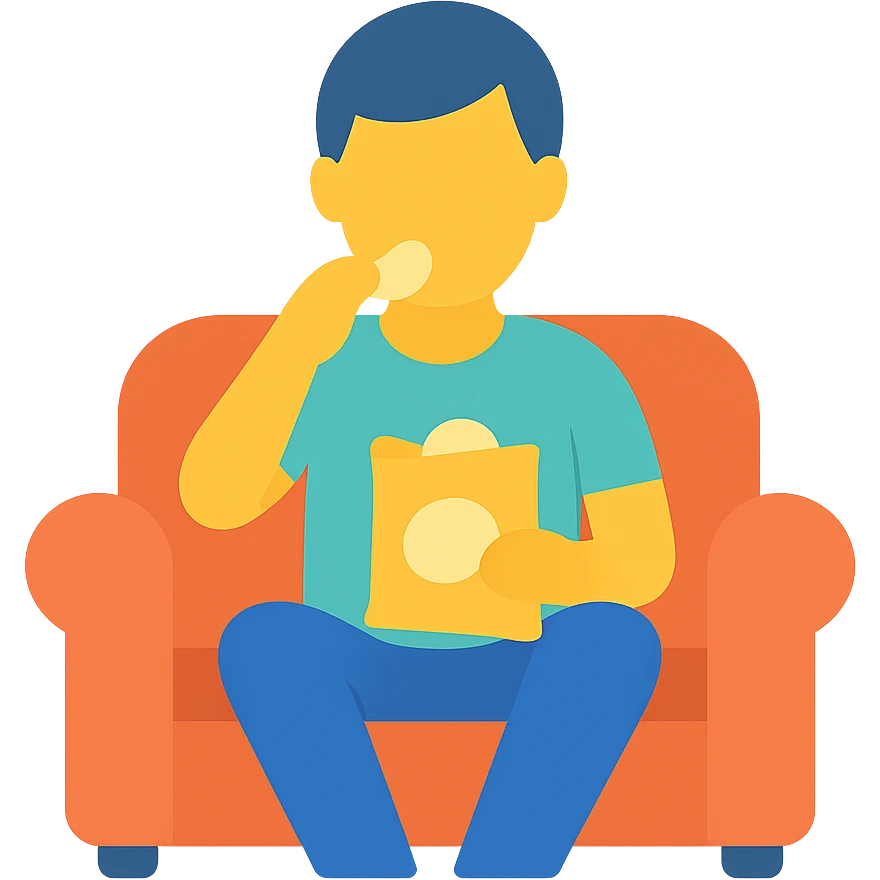 person eating chips on the couch emoji