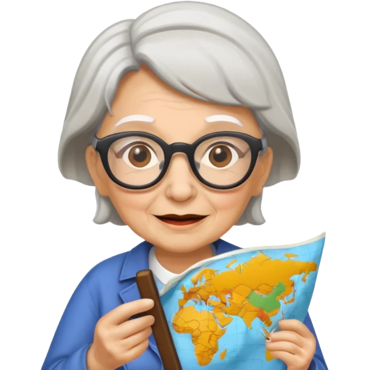 tourist old woman with glasses holding map emoji