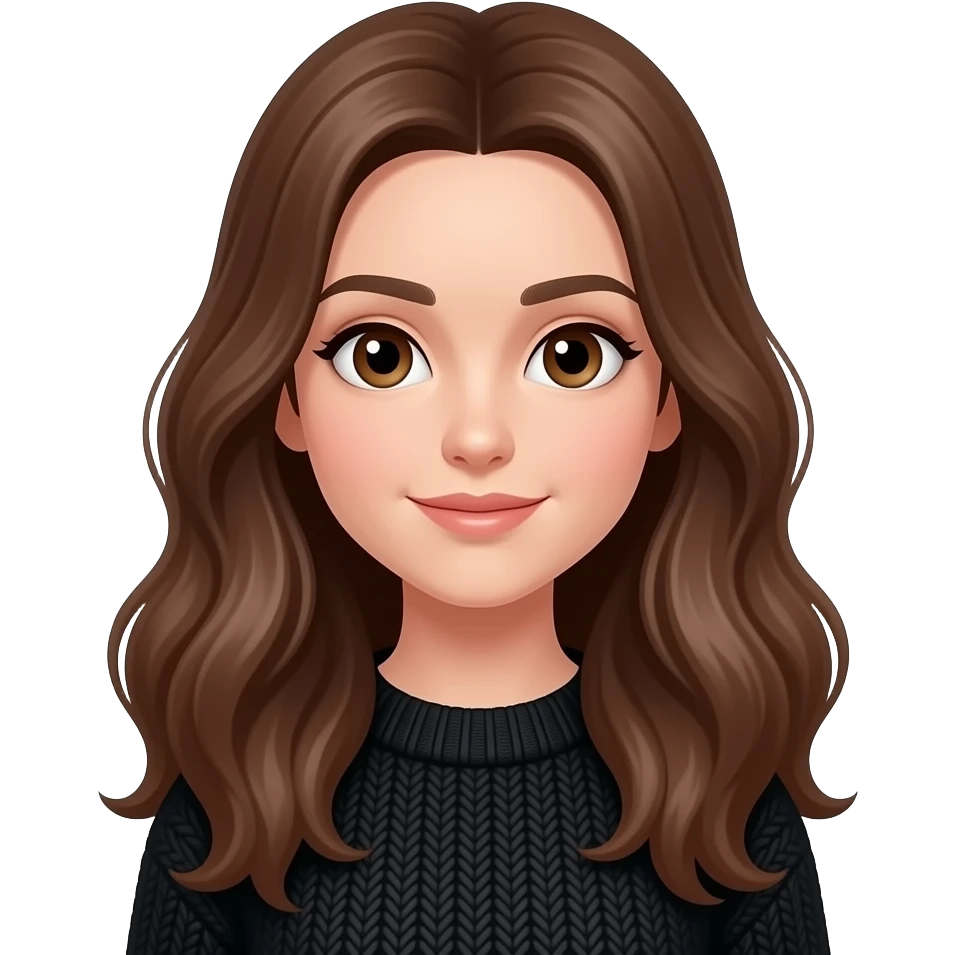 kahverengi saçlı kahverengi gözlü saçları göğüs altında uzun dalgalı saçlı güzel burun üstünde siyah bir kazak olsunlu bir kız olsun sadece yüzü olsun emoji