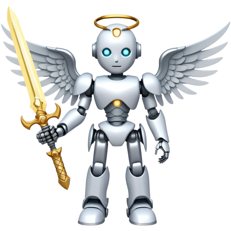 Robot angel holding an angel x devil sword emoji