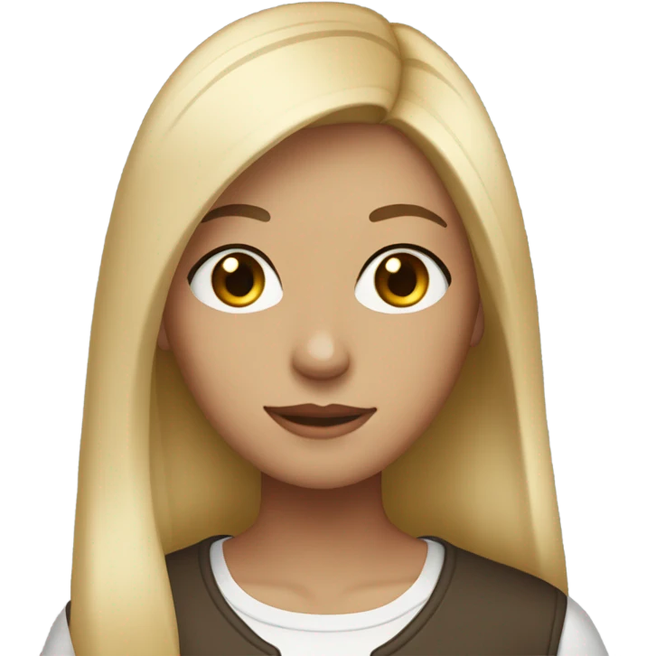 20 year old woman, straight dark brown hair with blonde tips, fair skin, almond eyes emoji