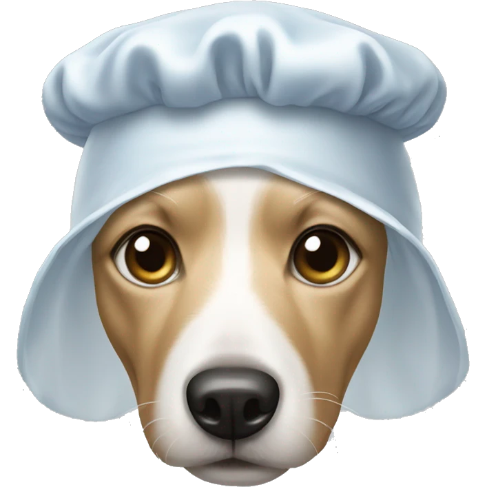 white dog with shower cap emoji