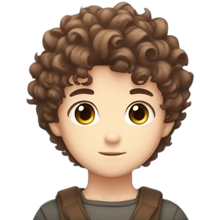 Chibi male, Curly brown hair and eyes, anime salute headshot only emoji