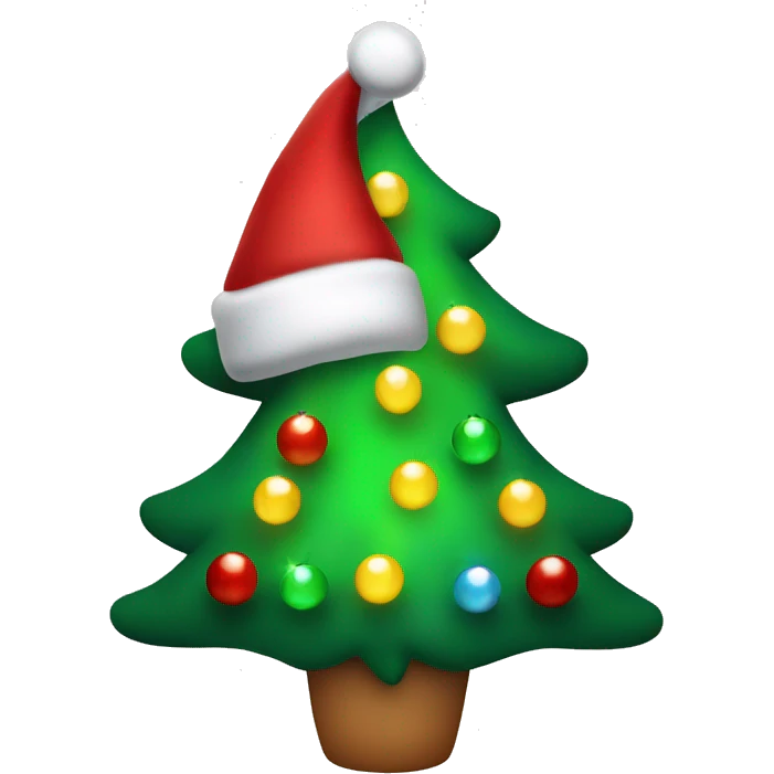 Christmas tree with lights and a Santa hat on top emoji