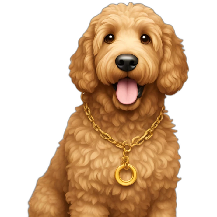 Light Brown golden doodle with good chain emoji