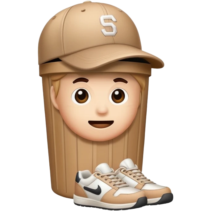 Un bote de basura con gorra y tenis  emoji