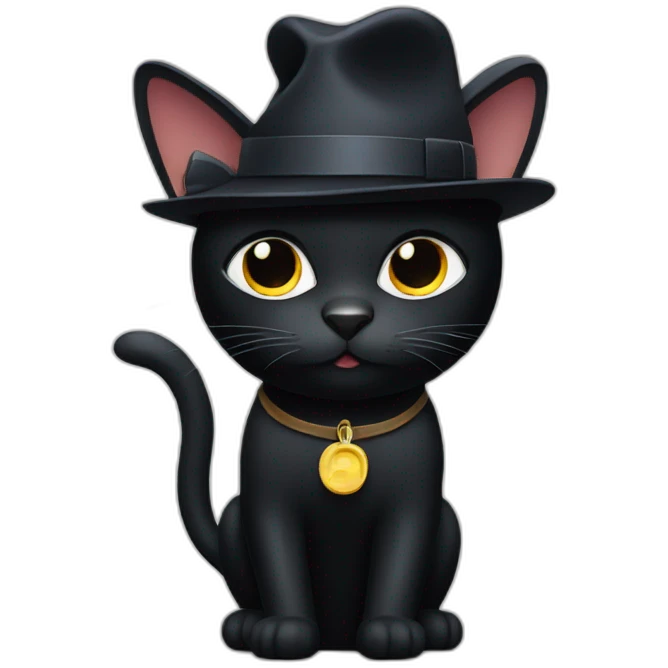 a black cat with a hat on a plane emoji