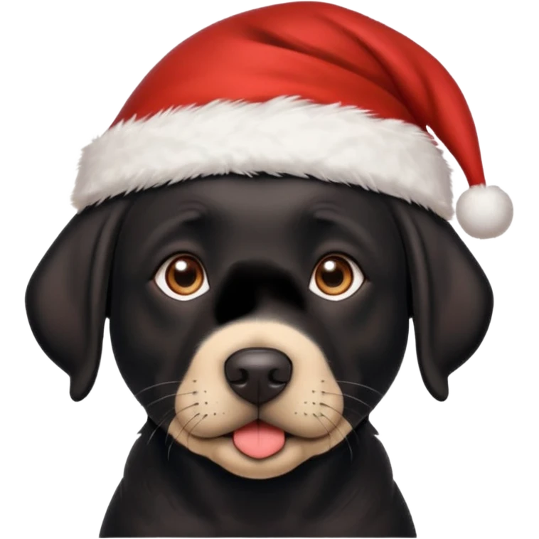 A cute black Labrador, about 2 years old, wearing a Santa hat. (I need English) emoji