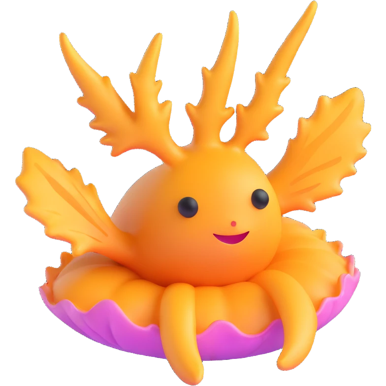 Change the nudibranch to a different species, keeping the 3D emoji art style. Make it detailed and cute with soft curves, on a transparent background. emoji
