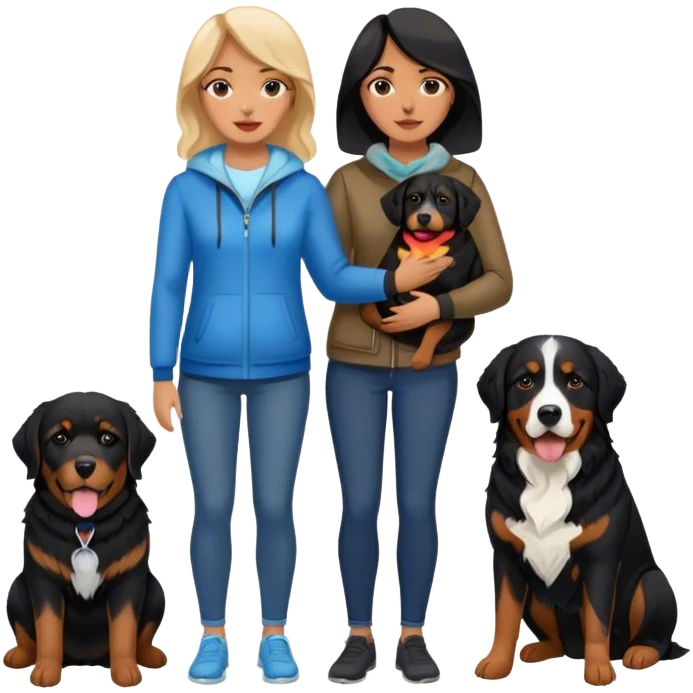 Woman with black lab and Bernese mountain dog  emoji