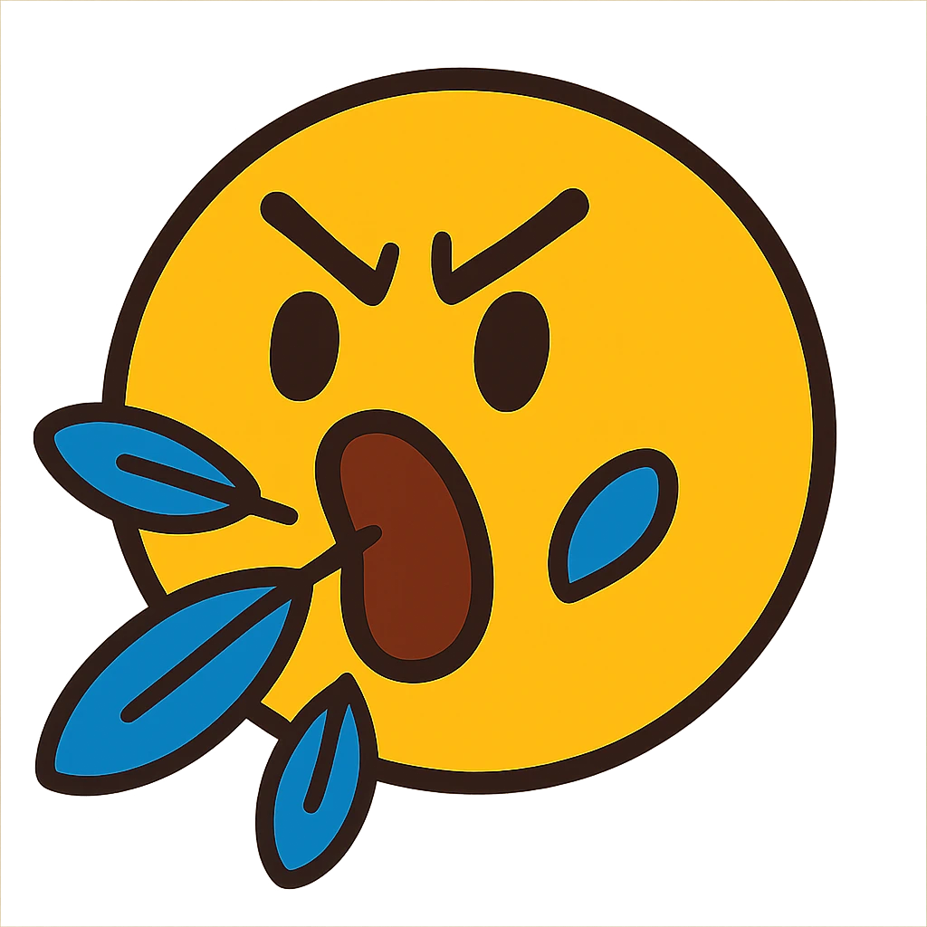 vibrant toon style classic yellow round face emoji spitting feathers emoji