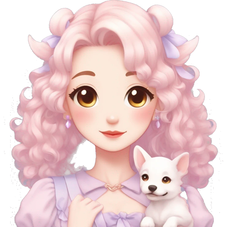 Gorgeous pastel anime style lady with blushing face and puppy ears cottagecore fairycore pastelcore colorful pearly romantic simplistic aesthetic trending style emoji