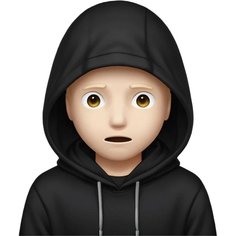 A mysterious character in a black hoodie, with the hood completely hiding their face in darkness—no eyes, no mouth visible. The overall atmosphere is dark and enigmatic, with a soft light from behind.
 emoji
