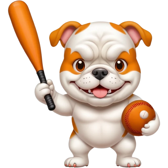 WHITE Bulldog playing baseball, change red to orange emoji