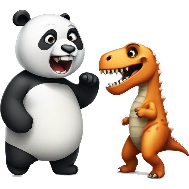 Panda being  losing a sparing match to a dinosaur emoji