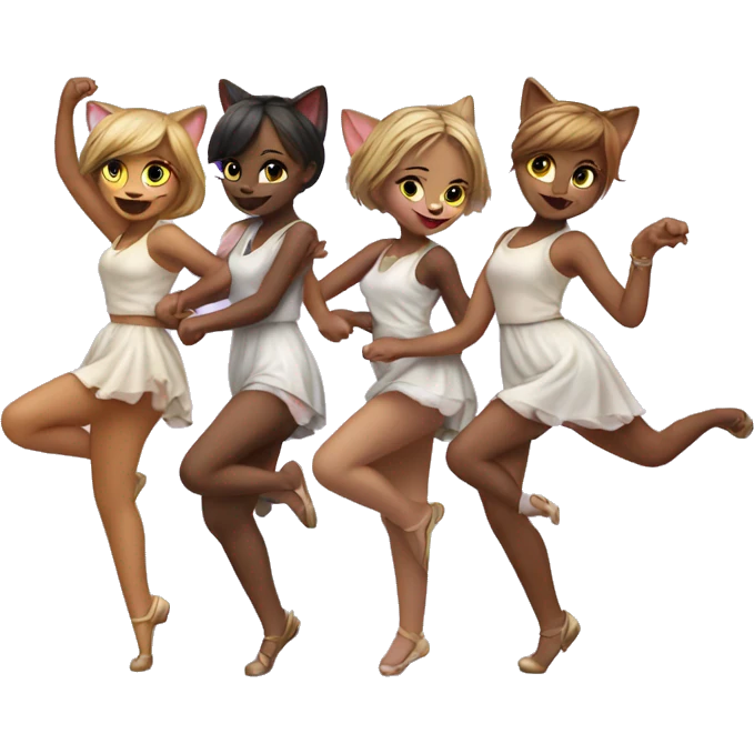 5 girls cats dancing emoji