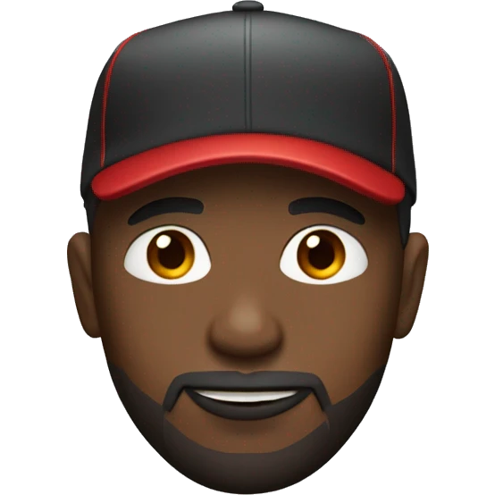 Black male with red baseball cap, brown eyes goatee beard emoji