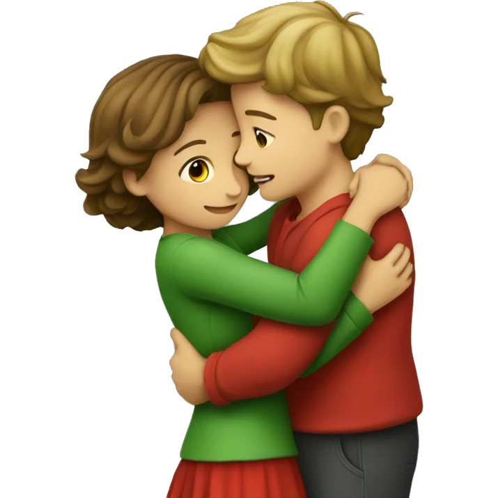 Green-dressed boy hugging red-dressed girl as a romantic couple  emoji