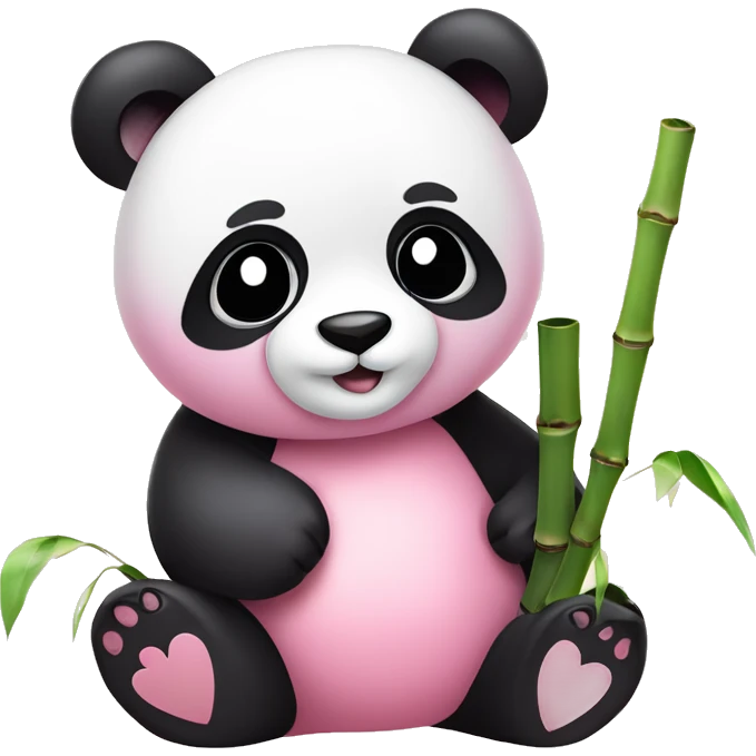 Panda "A pastel pink panda with glowing, soft fur, heart-shaped eye patches, and tiny sparkling bamboo leaves floating nearby." emoji