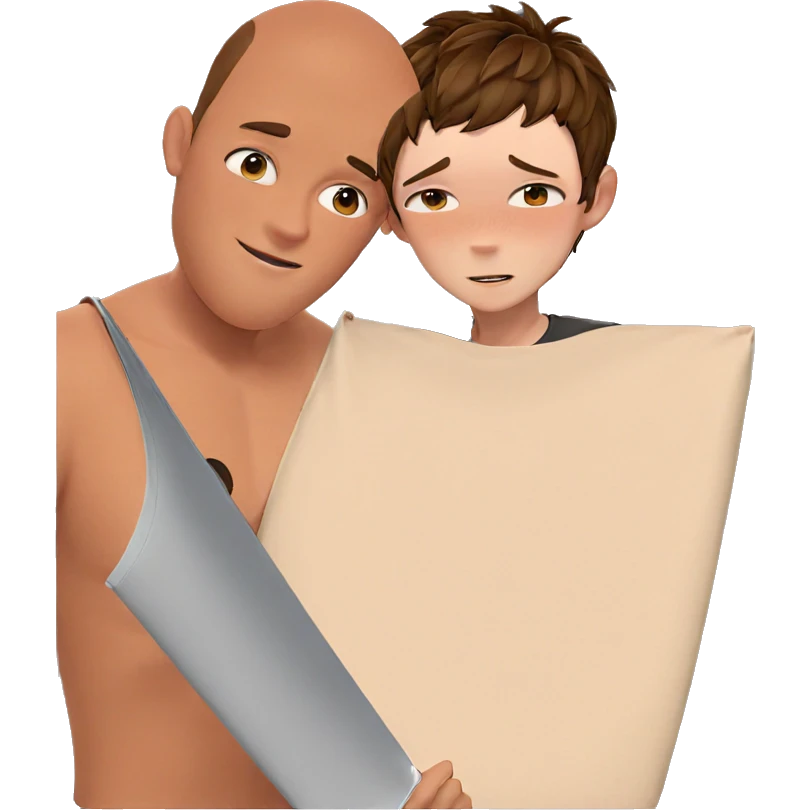 brown-haired boys in blush emoji