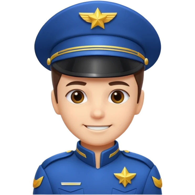cute spaceship captain portrait, head and shoulders only, futuristic captain uniform collar, captain badge, confident smile, 3D cartoon, mobile game icon style, clean background, no text, no watermark
 emoji