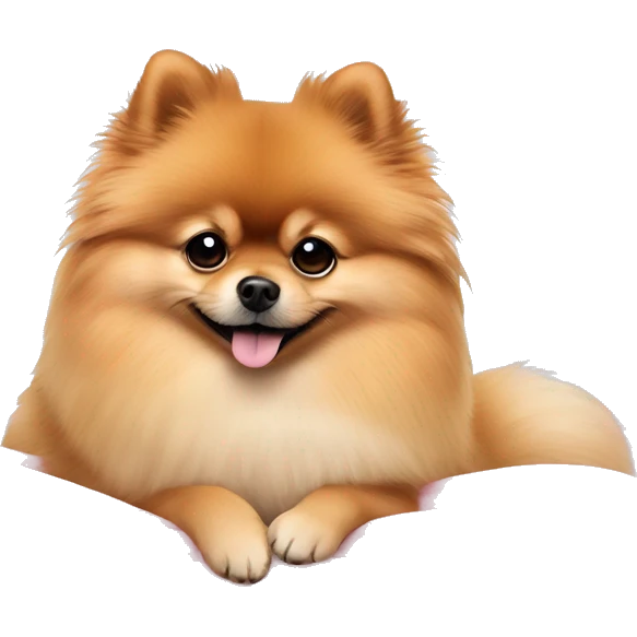 Pomeranian lying in a pink bed on a winter day  emoji