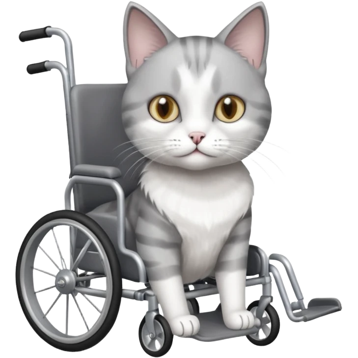 disabled grey and white cat in cat wheelchair emoji