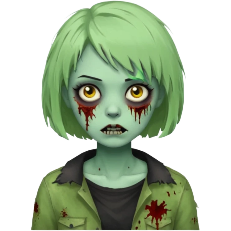 Uma zumbi de pele verde cabelo chanel todo preto bagunçado emoji