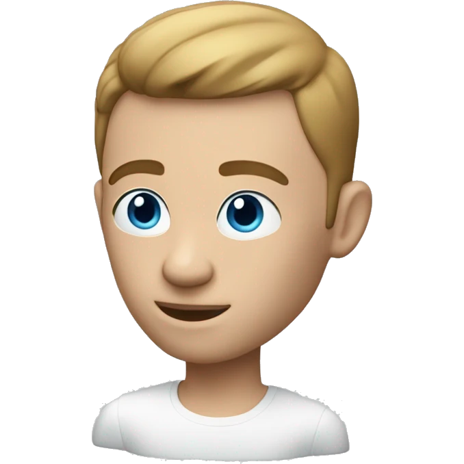 a white memoji man with a french crop behind a laptop with blue eyes emoji