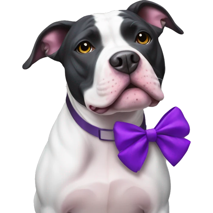 black and white pitbull with a purple bow emoji