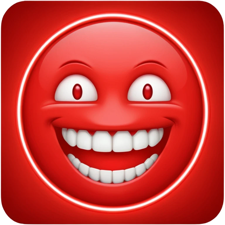 can you make me a red neon emoji out of the word "Ego" with teeth beside it  emoji
