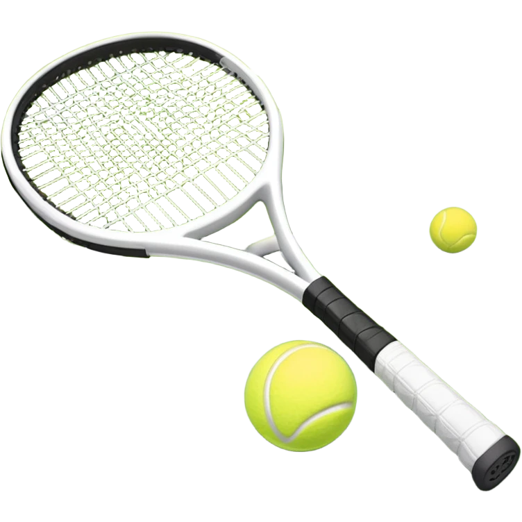 A tennis racket and ball on a grass or hardcourt surface, symbolizing the sport. The racket has a sleek design with tightly strung strings, while the bright tennis ball rests nearby, capturing the essence of precision, agility, and competition. emoji