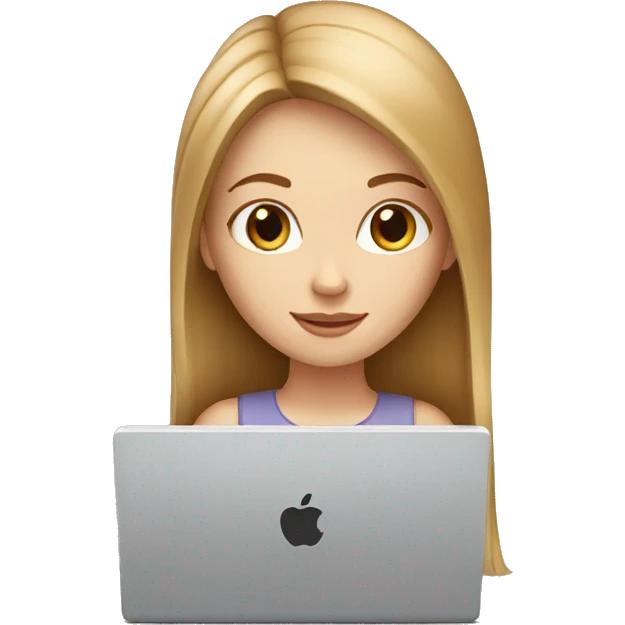 white girl with light brown straight long hair and apple laptop emoji