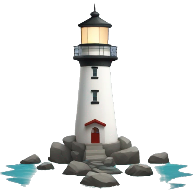 Lighthouse surrounded by rocks and water emoji