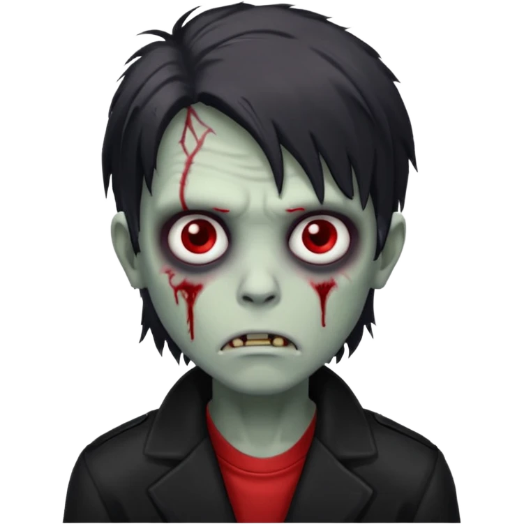 sad zombie boy largue hair red black eyes with black jacket  emoji