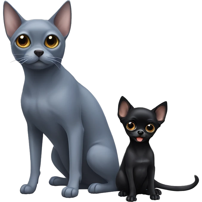 big russian blue cat and two small black chihuahuas emoji
