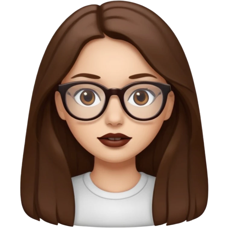 یک دختر سفید پوست،مو بلند قهوه ای ،عینک دار رنگ قهوه ای و رژ قهوه ای  emoji