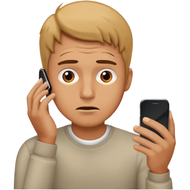 man stressed while watching mobile emoji
