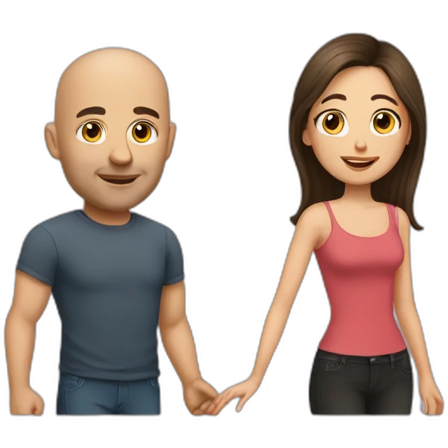 Bald man and his young brunette wife emoji