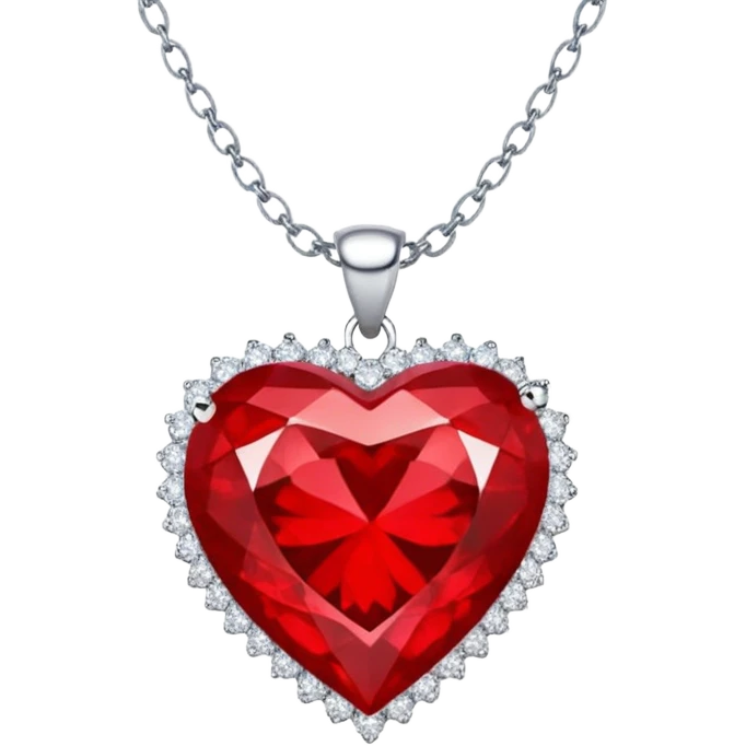 heart ruby pendant with silver chain and white stones emoji
