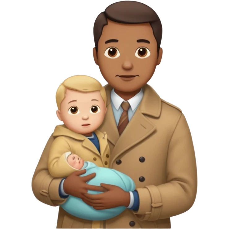 a mustache dad wearing vintage clothes with vintage coat holding his baby  emoji