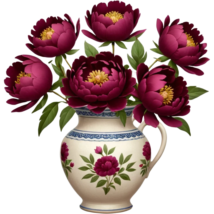 5 burgundy peonies in a vintage vase emoji