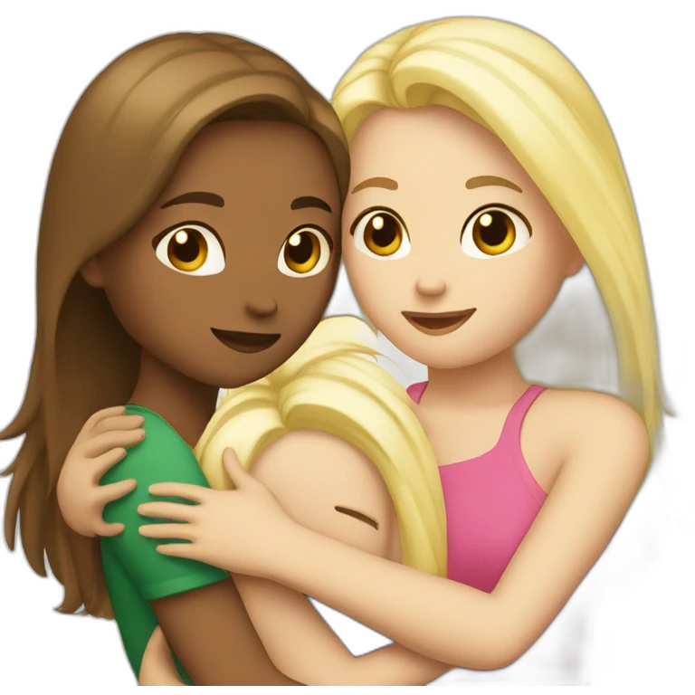 two girls hugging one blonde and one brunette  emoji