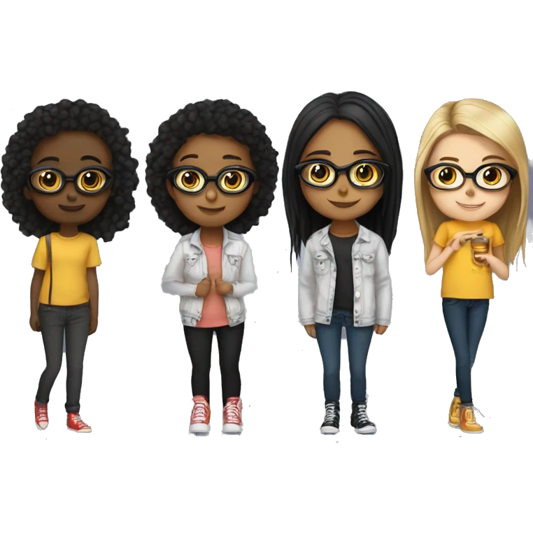 4 girls 2 have glasses 1's height is il small and black rest 3 r perfct and lil black doesn't have glasses emoji