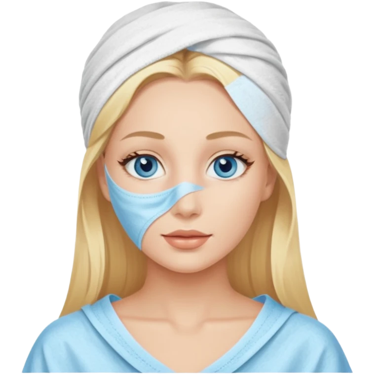 blonde with blue eyes wearing a spa sheet mask emoji